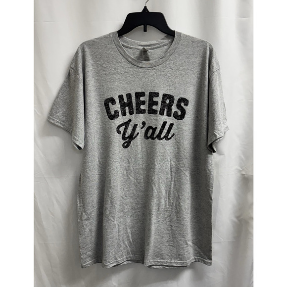 Cheers Y'all Graphic T-Shirt Light Gray Size Large Short Sleeve Gildan Heavy - Picture 1 of 9